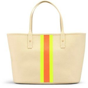 Large C. Wonder Waxed Canvas Tote Bag Beige Cream Neon Orange & Yellow Srtipes